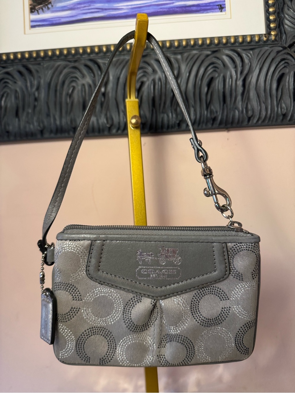 Coach Silver Gray Signature Wristlet